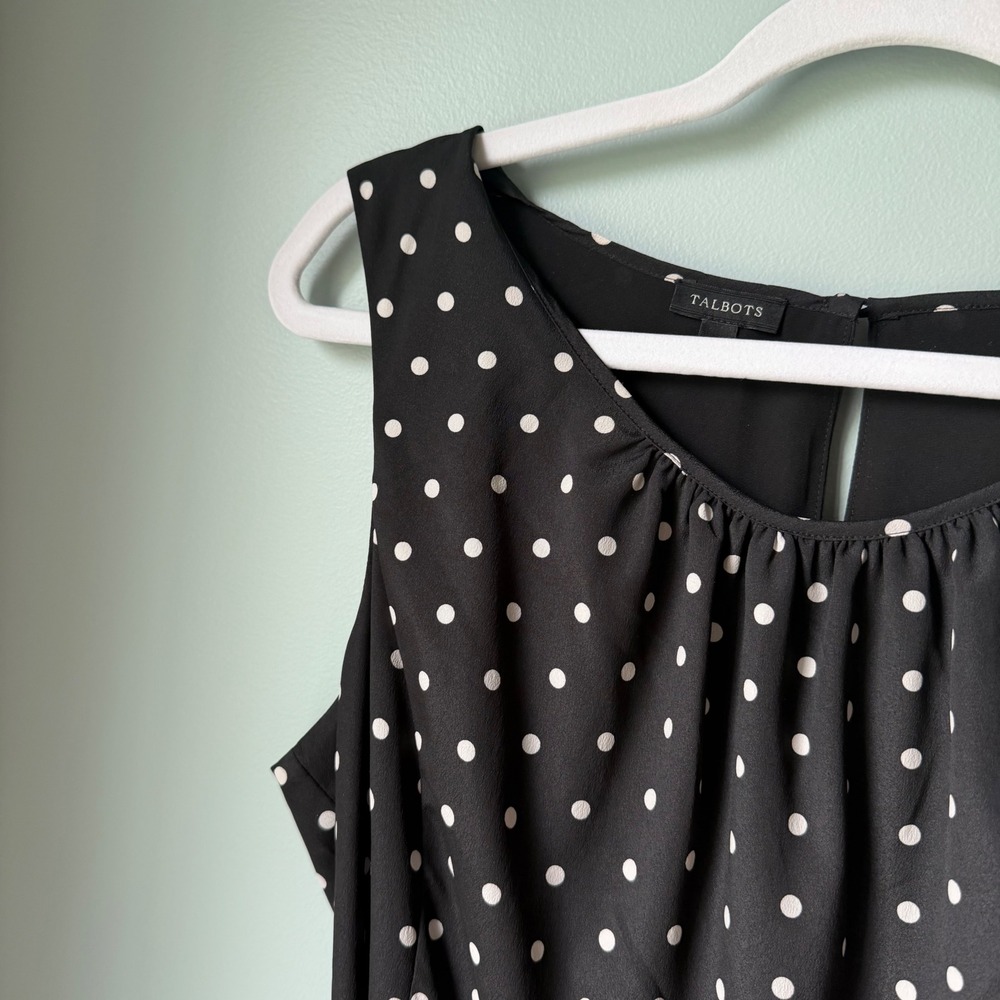 Talbots Sleeveless Dress Black White Polka Dot Sash Tie Belt Office Travel 12 - Picture 5 of 15